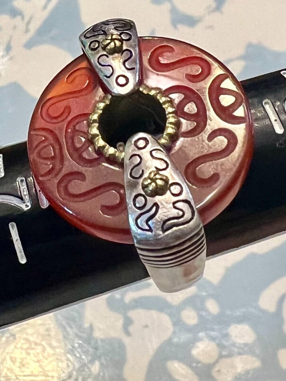 Silpada .925 Sterling Silver, Brass Regal Carved Carnelian Ring - Picture 5 of 5